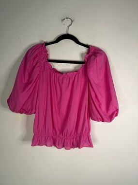 INC International Concepts Hot Pink Puff-Sleeve Peasant Blouse